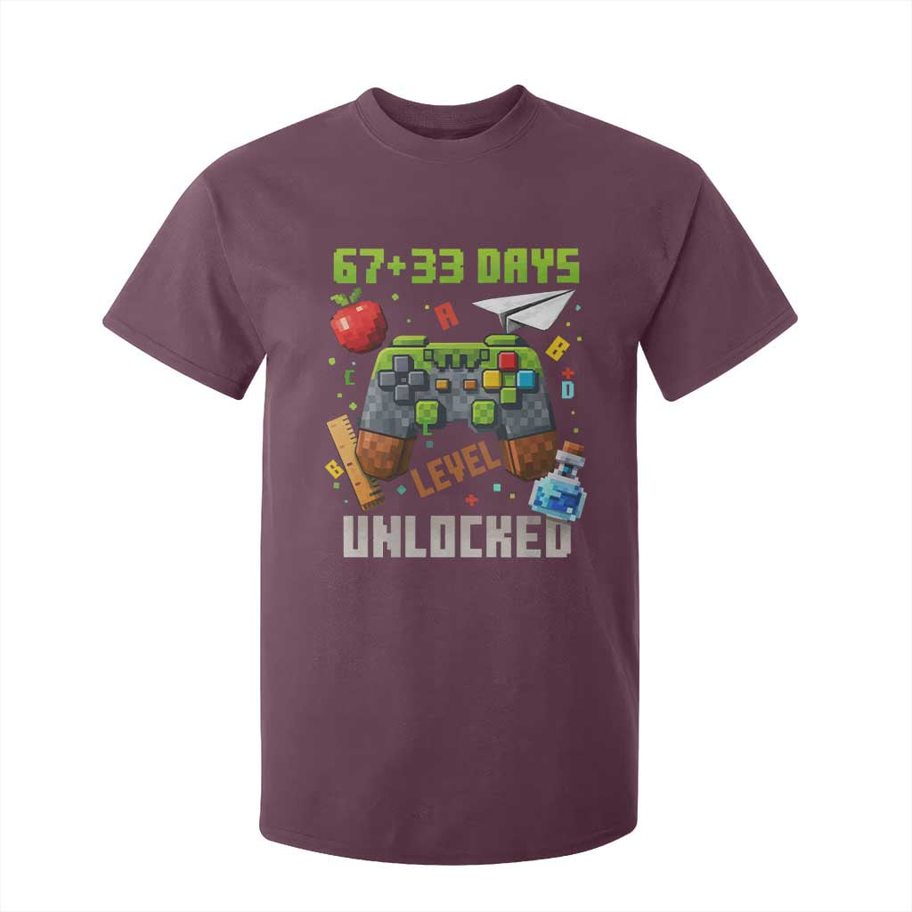 67 33 100 Days Level Unlocked T Shirt For Kid Gaming 100th Day of School Boys Kid TS10 Maroon Print Your Wear