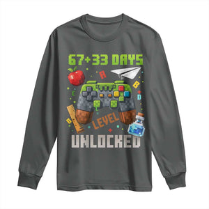 67 33 100 Days Level Unlocked Long Sleeve Shirt Gaming 100th Day of School Boys Kid TS10 Dark Heather Print Your Wear