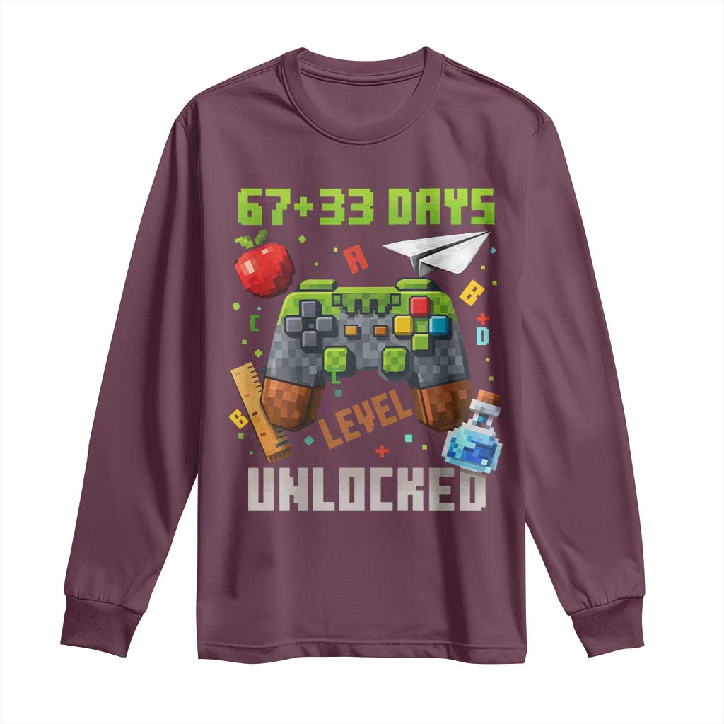 67 33 100 Days Level Unlocked Long Sleeve Shirt Gaming 100th Day of School Boys Kid TS10 Maroon Print Your Wear