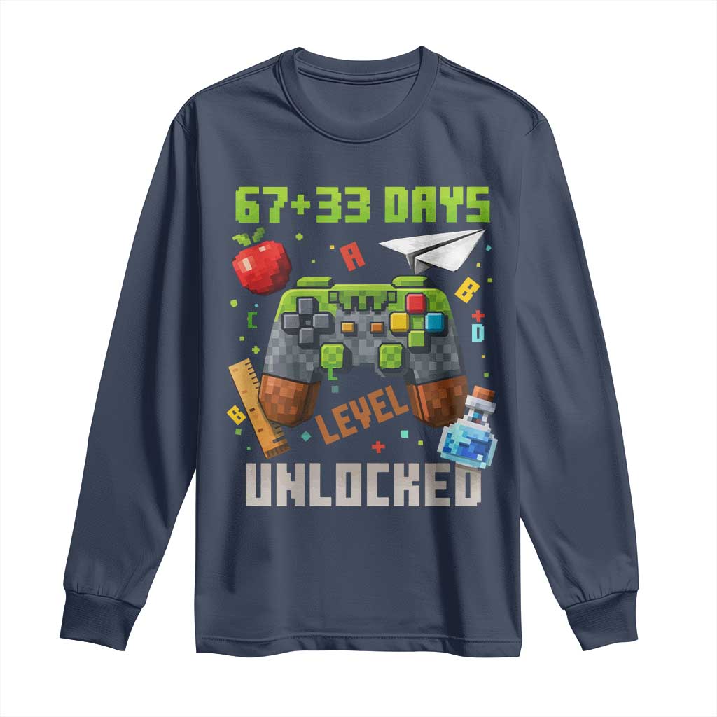 67 33 100 Days Level Unlocked Long Sleeve Shirt Gaming 100th Day of School Boys Kid TS10 Navy Print Your Wear