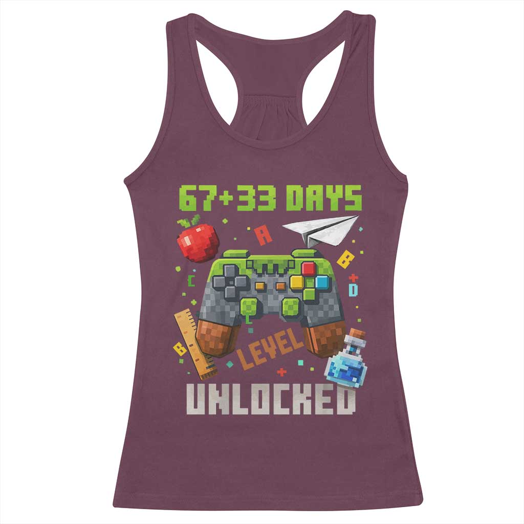 67 33 100 Days Level Unlocked Racerback Tank Top Gaming 100th Day of School Boys Kid TS10 Maroon Print Your Wear