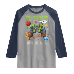 67 33 100 Days Level Unlocked Raglan Shirt Gaming 100th Day of School Boys Kid TS10 Sport Gray Navy Print Your Wear