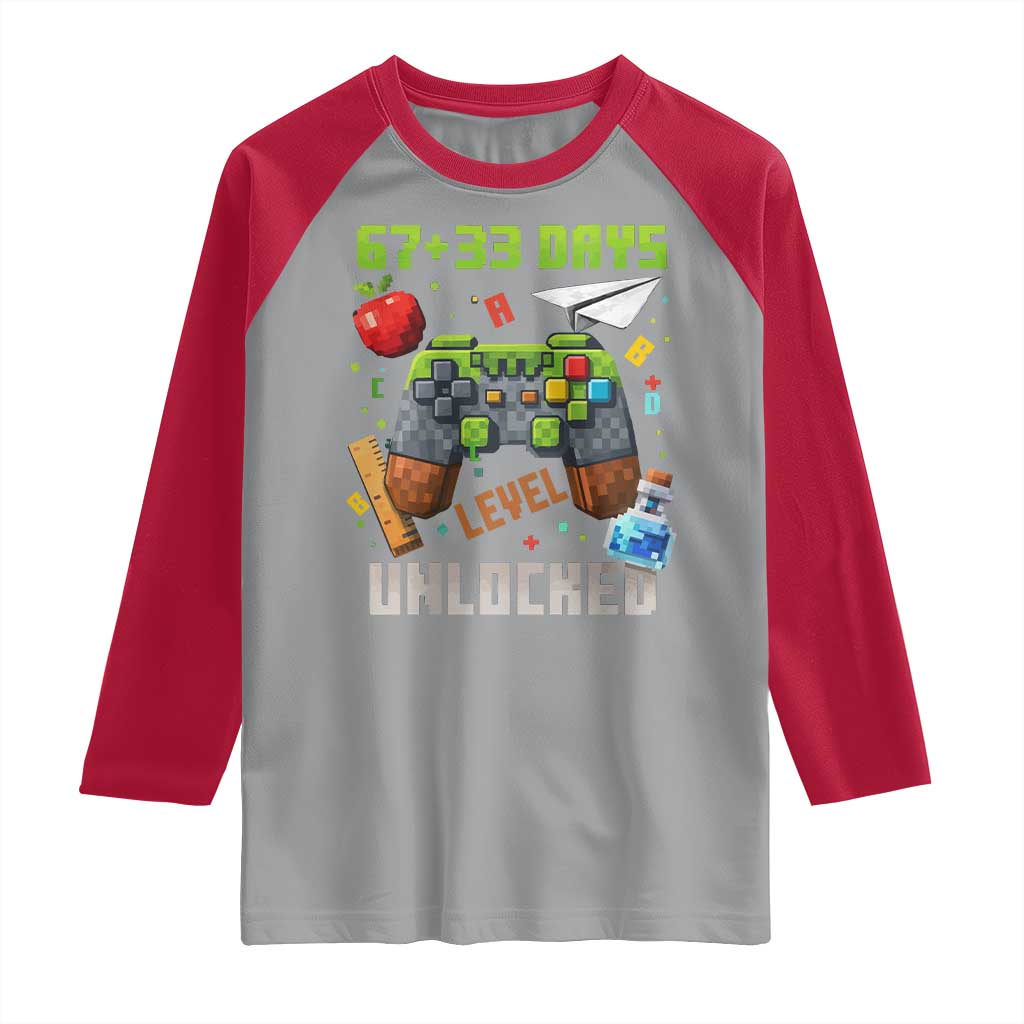 67 33 100 Days Level Unlocked Raglan Shirt Gaming 100th Day of School Boys Kid TS10 Sport Gray Red Print Your Wear
