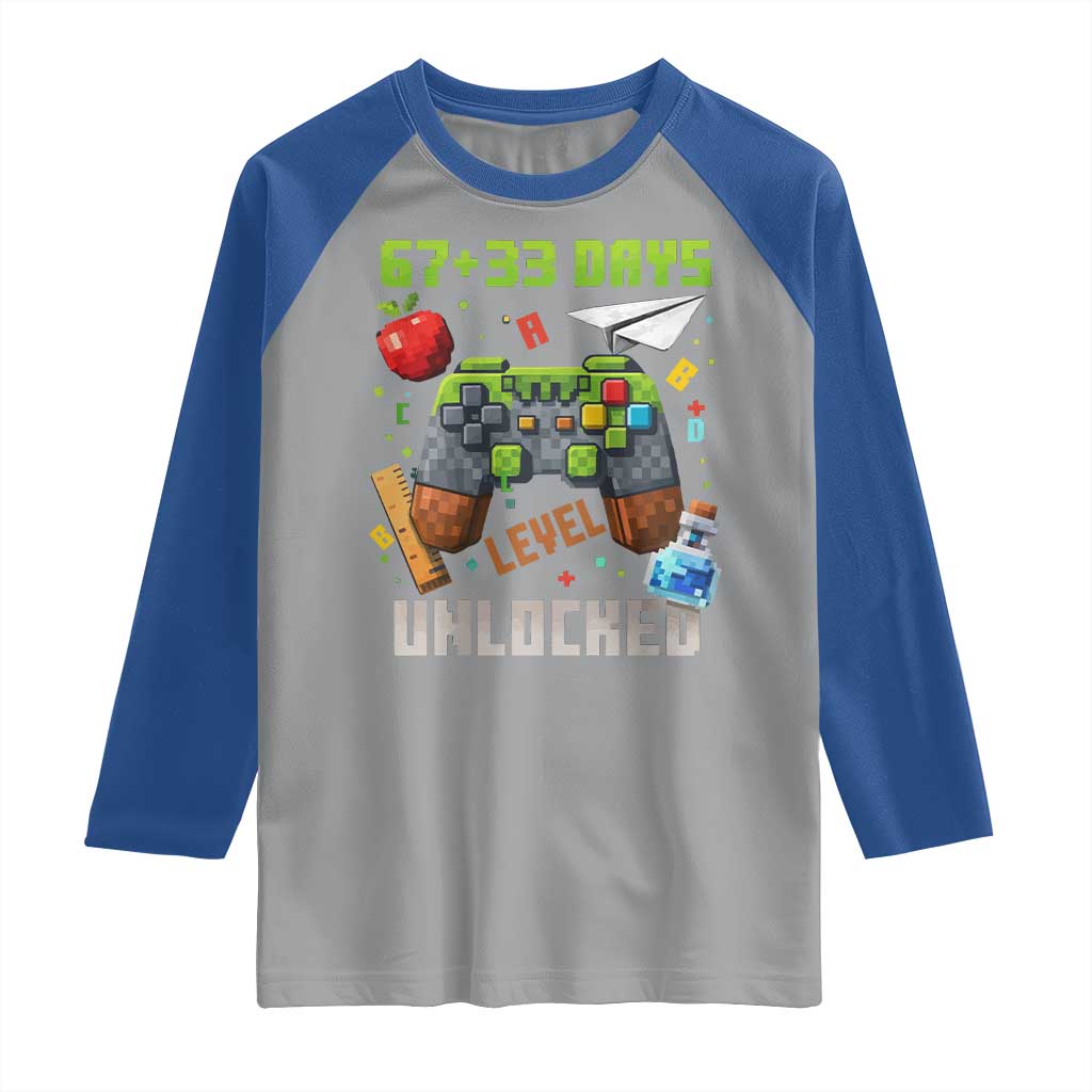 67 33 100 Days Level Unlocked Raglan Shirt Gaming 100th Day of School Boys Kid TS10 Sport Gray Royal Print Your Wear