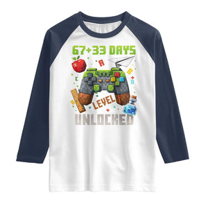 67 33 100 Days Level Unlocked Raglan Shirt Gaming 100th Day of School Boys Kid TS10 White Navy Print Your Wear