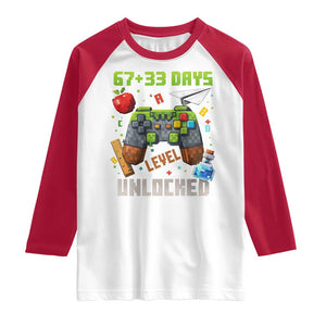 67 33 100 Days Level Unlocked Raglan Shirt Gaming 100th Day of School Boys Kid TS10 White Red Print Your Wear