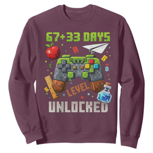 67 33 100 Days Level Unlocked Sweatshirt Gaming 100th Day of School Boys Kid TS10 Maroon Print Your Wear