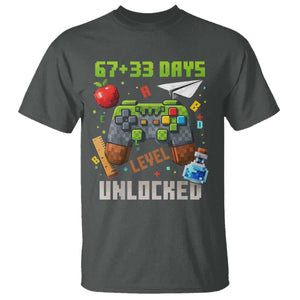 67 33 100 Days Level Unlocked T Shirt - Gaming 100th Day of School Boys Kids Tee TS10 Dark Heather Print Your Wear