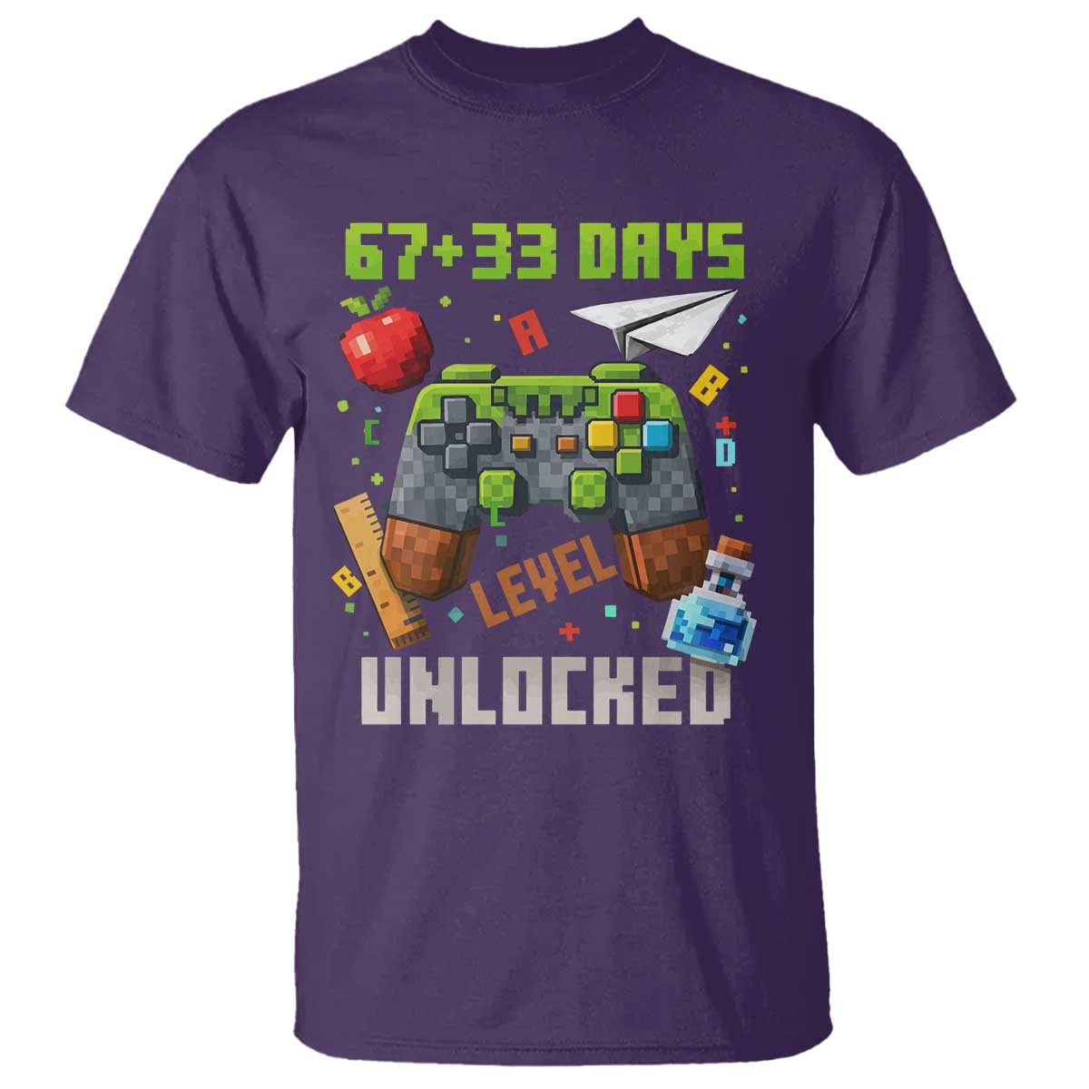 67 33 100 Days Level Unlocked T Shirt - Gaming 100th Day of School Boys Kids Tee TS10 Purple Print Your Wear