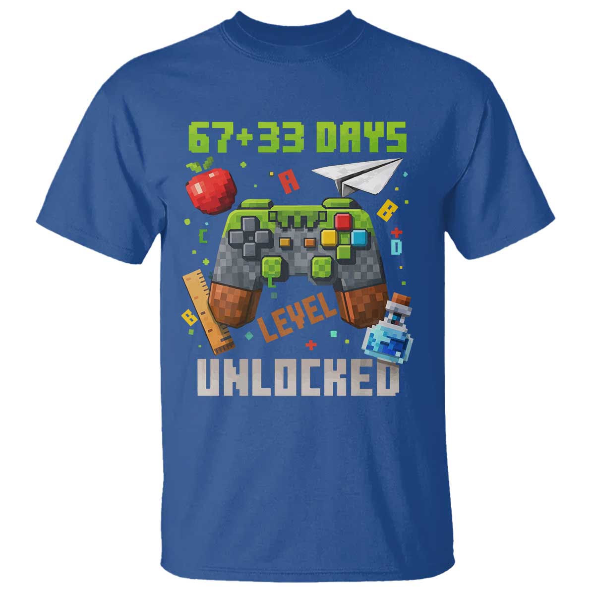 67 33 100 Days Level Unlocked T Shirt - Gaming 100th Day of School Boys Kids Tee TS10 Royal Blue Print Your Wear
