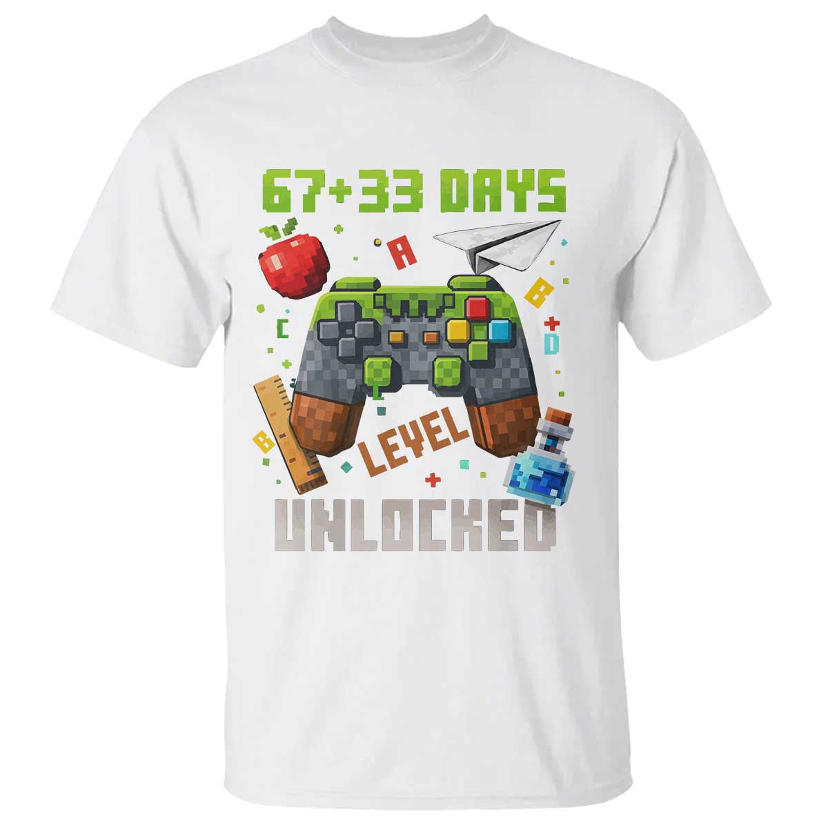 67 33 100 Days Level Unlocked T Shirt - Gaming 100th Day of School Boys Kids Tee TS10 White Print Your Wear
