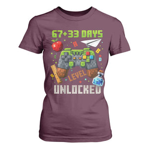 67 33 100 Days Level Unlocked T Shirt For Women Gaming 100th Day of School Boys Kid TS10 Maroon Print Your Wear
