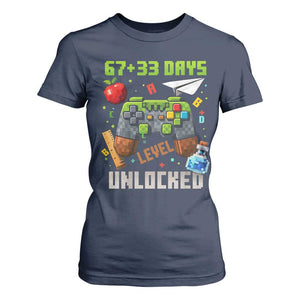 67 33 100 Days Level Unlocked T Shirt For Women Gaming 100th Day of School Boys Kid TS10 Navy Print Your Wear