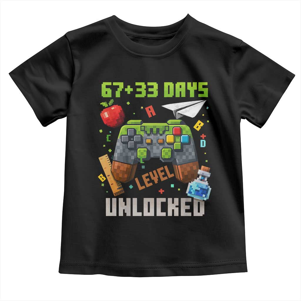 67 33 100 Days Level Unlocked Toddler T Shirt Gaming 100th Day of School Boys Kid TS10 Black Print Your Wear