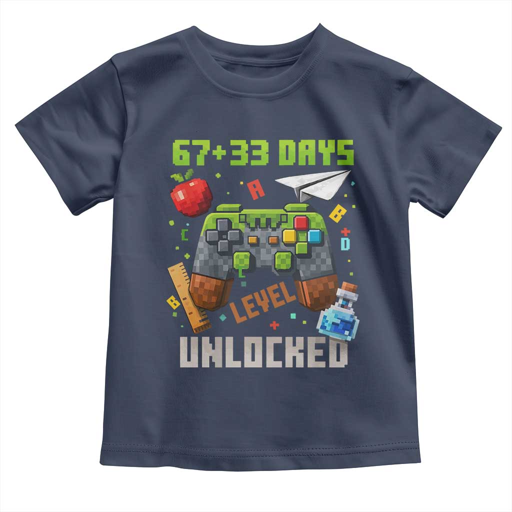 67 33 100 Days Level Unlocked Toddler T Shirt Gaming 100th Day of School Boys Kid TS10 Navy Print Your Wear