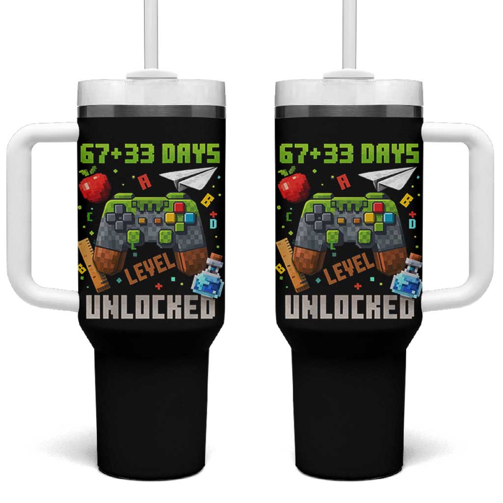 67 33 100 Days Level Unlocked Tumbler With Handle Gaming 100th Day of School Boys Kid TS10 One Size: 40 oz Black Print Your Wear