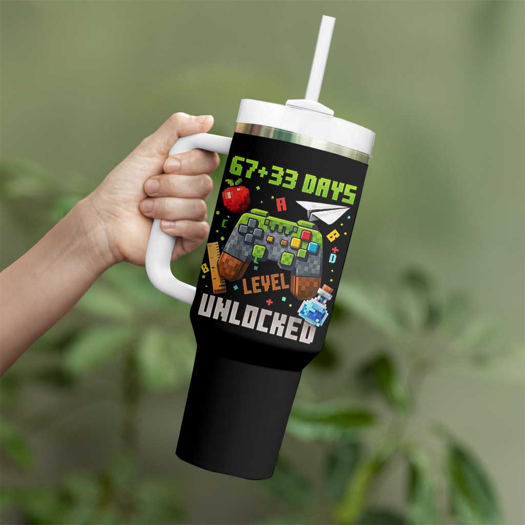 67 33 100 Days Level Unlocked Tumbler With Handle Gaming 100th Day of School Boys Kid TS10 Print Your Wear