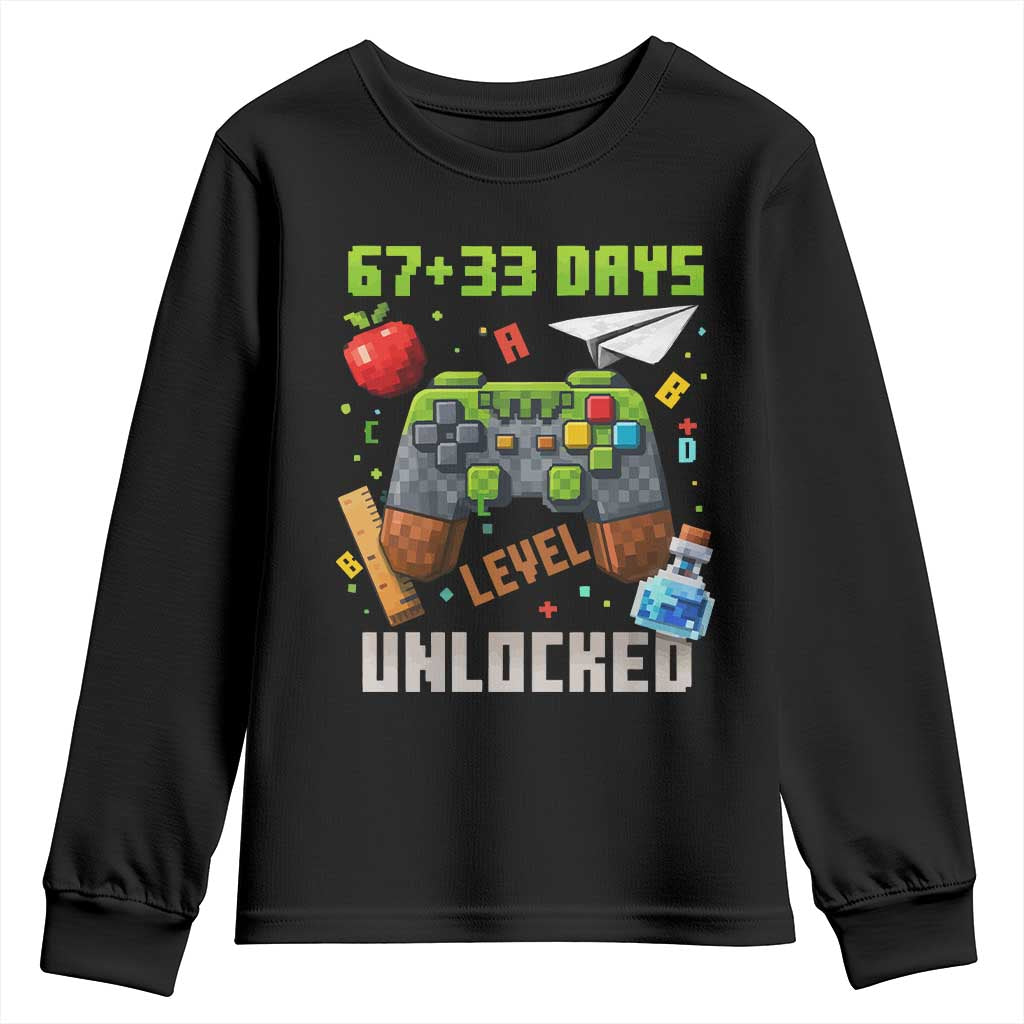 67 33 100 Days Level Unlocked Youth Sweatshirt Gaming 100th Day of School Boys Kid TS10 Black Print Your Wear