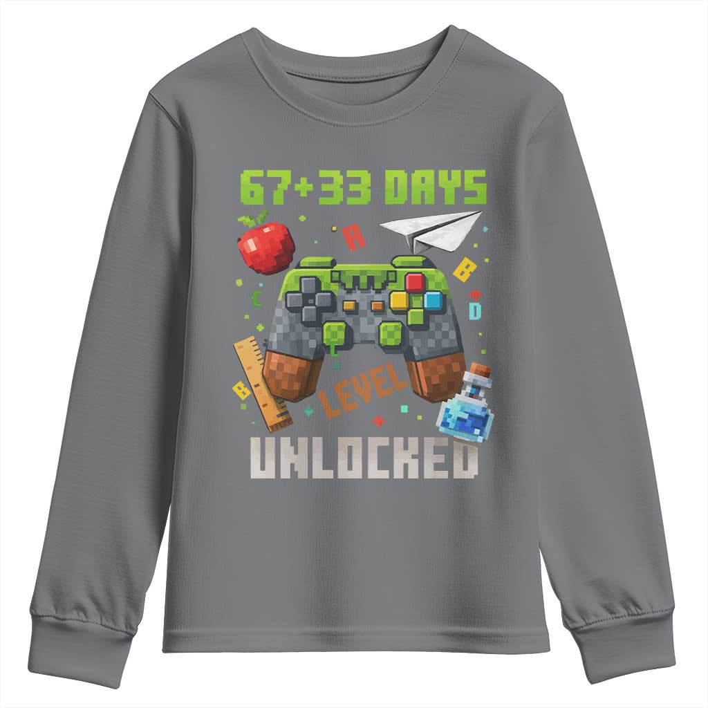 67 33 100 Days Level Unlocked Youth Sweatshirt Gaming 100th Day of School Boys Kid TS10 Charcoal Print Your Wear