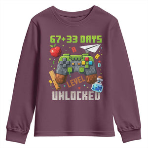 67 33 100 Days Level Unlocked Youth Sweatshirt Gaming 100th Day of School Boys Kid TS10 Maroon Print Your Wear