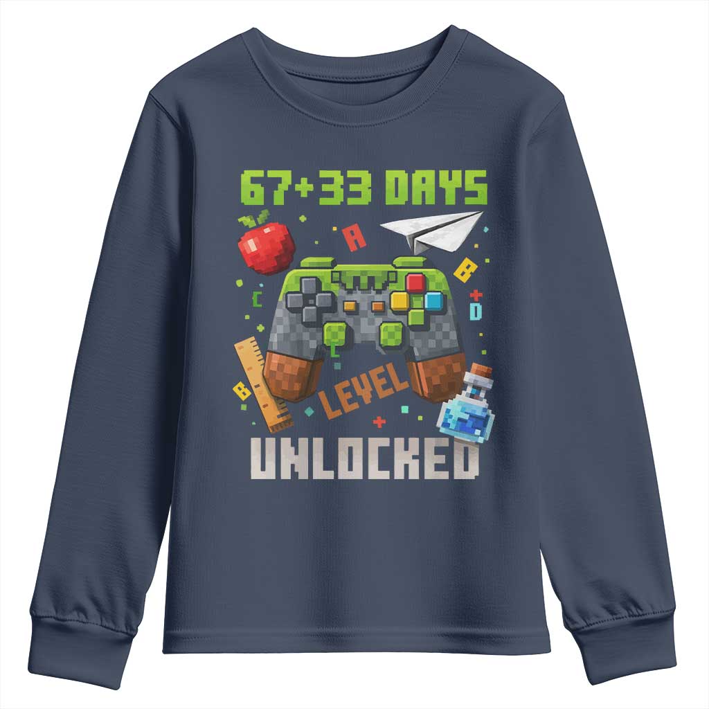 67 33 100 Days Level Unlocked Youth Sweatshirt Gaming 100th Day of School Boys Kid TS10 Navy Print Your Wear