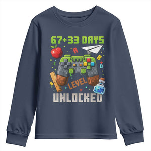 67 33 100 Days Level Unlocked Youth Sweatshirt Gaming 100th Day of School Boys Kid TS10 Navy Print Your Wear