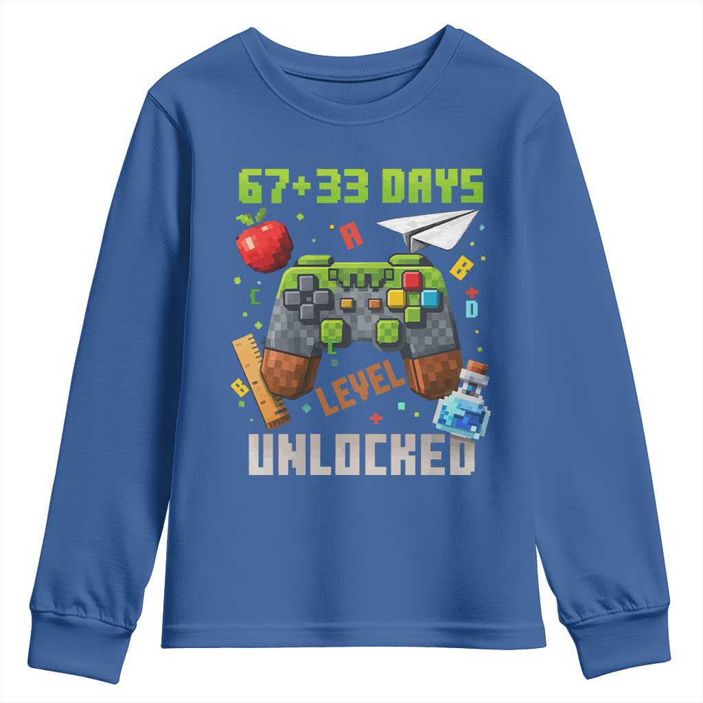 67 33 100 Days Level Unlocked Youth Sweatshirt Gaming 100th Day of School Boys Kid TS10 Royal Blue Print Your Wear