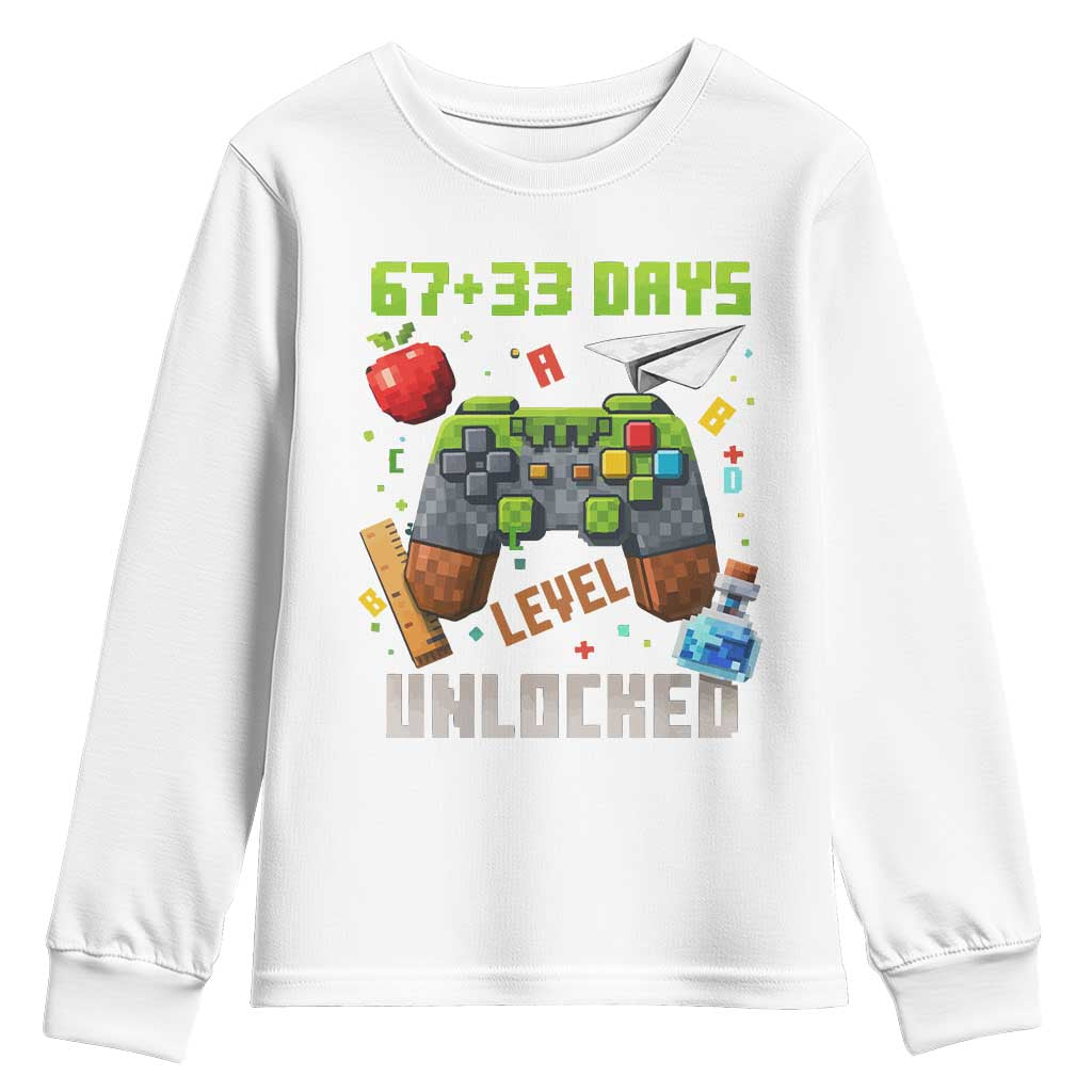 67 33 100 Days Level Unlocked Youth Sweatshirt Gaming 100th Day of School Boys Kid TS10 White Print Your Wear