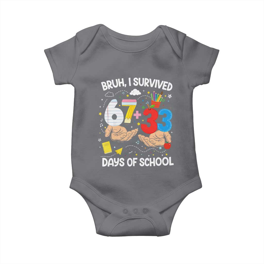 Bruh I Survived 67 33 100 Days of School Baby Onesie Six Seven Teachers Kids TS10 Charcoal Print Your Wear