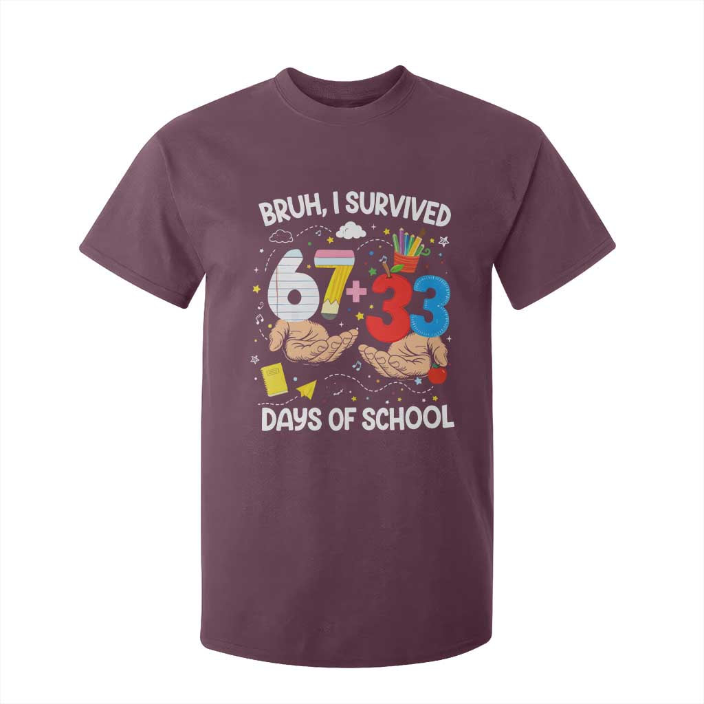 Bruh I Survived 67 33 100 Days of School T Shirt For Kid Six Seven Teachers Kids TS10 Maroon Print Your Wear