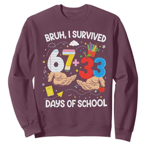 Bruh I Survived 67 33 100 Days of School Sweatshirt Six Seven Teachers Kids TS10 Maroon Print Your Wear