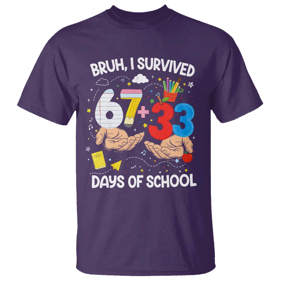Bruh I Survived 67 33 100 Days of School T Shirt Six Seven Teachers Kids TS10 Purple Print Your Wear