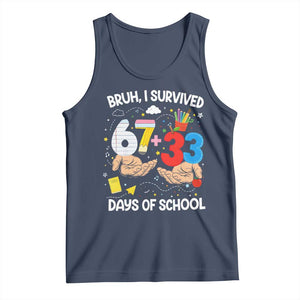 Bruh I Survived 67 33 100 Days of School Tank Top Six Seven Teachers Kids TS10 Navy Print Your Wear
