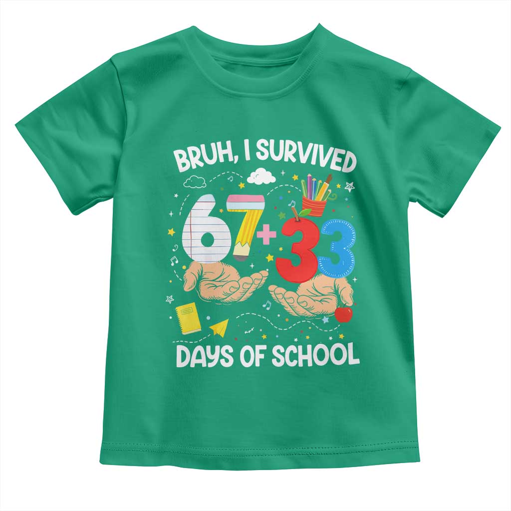 Bruh I Survived 67 33 100 Days of School Toddler T Shirt Six Seven Teachers Kids TS10 Irish Green Print Your Wear