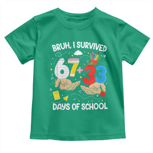 Bruh I Survived 67 33 100 Days of School Toddler T Shirt Six Seven Teachers Kids TS10 Irish Green Print Your Wear