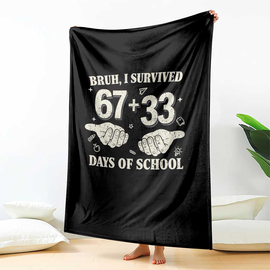 Bruh I Survived 100 Days of School Throw Blanket 67 33 Six Seven Hands Meme Funny Gen Alpha TS10 Print Your Wear