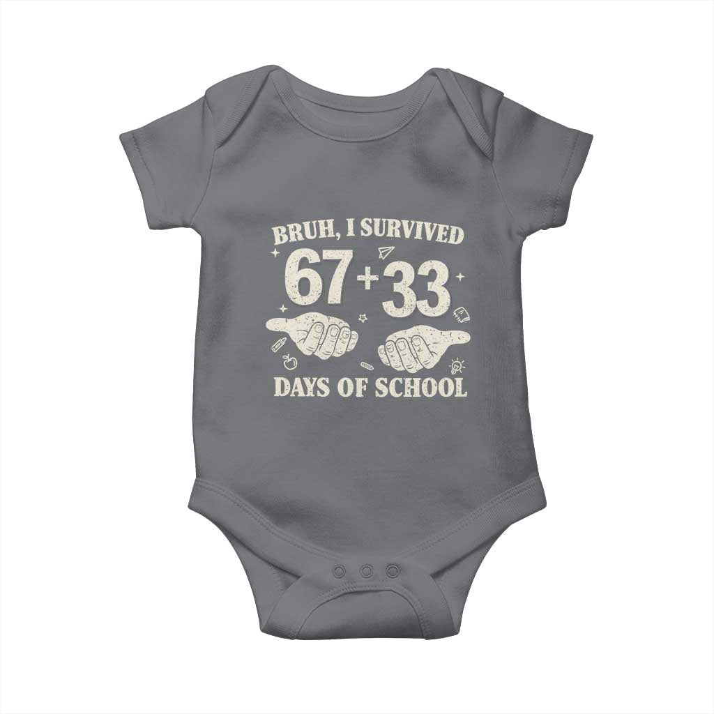 Bruh I Survived 100 Days of School Baby Onesie 67 33 Six Seven Hands Meme Funny Gen Alpha TS10 Charcoal Print Your Wear