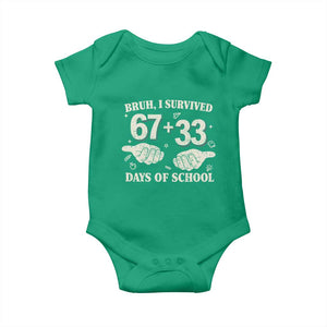 Bruh I Survived 100 Days of School Baby Onesie 67 33 Six Seven Hands Meme Funny Gen Alpha TS10 Irish Green Print Your Wear