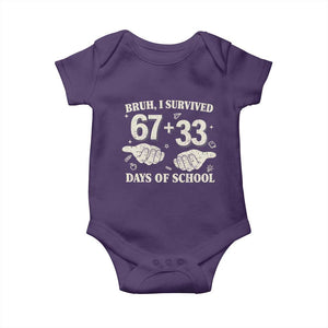 Bruh I Survived 100 Days of School Baby Onesie 67 33 Six Seven Hands Meme Funny Gen Alpha TS10 Purple Print Your Wear