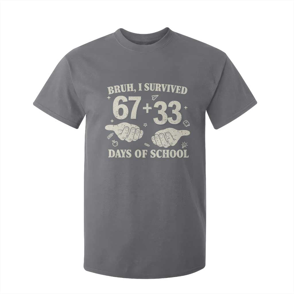 Bruh I Survived 100 Days of School T Shirt For Kid 67 33 Six Seven Hands Meme Funny Gen Alpha TS10 Charcoal Print Your Wear