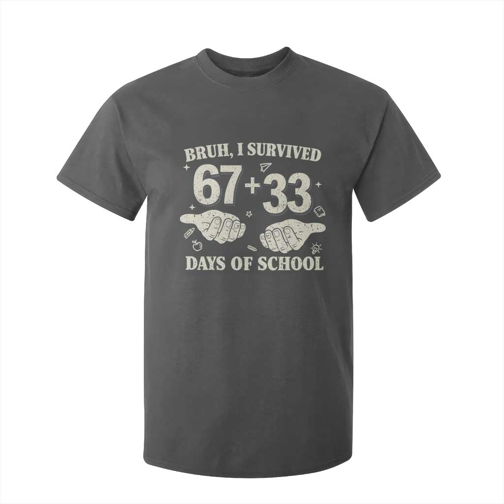 Bruh I Survived 100 Days of School T Shirt For Kid 67 33 Six Seven Hands Meme Funny Gen Alpha TS10 Dark Heather Print Your Wear