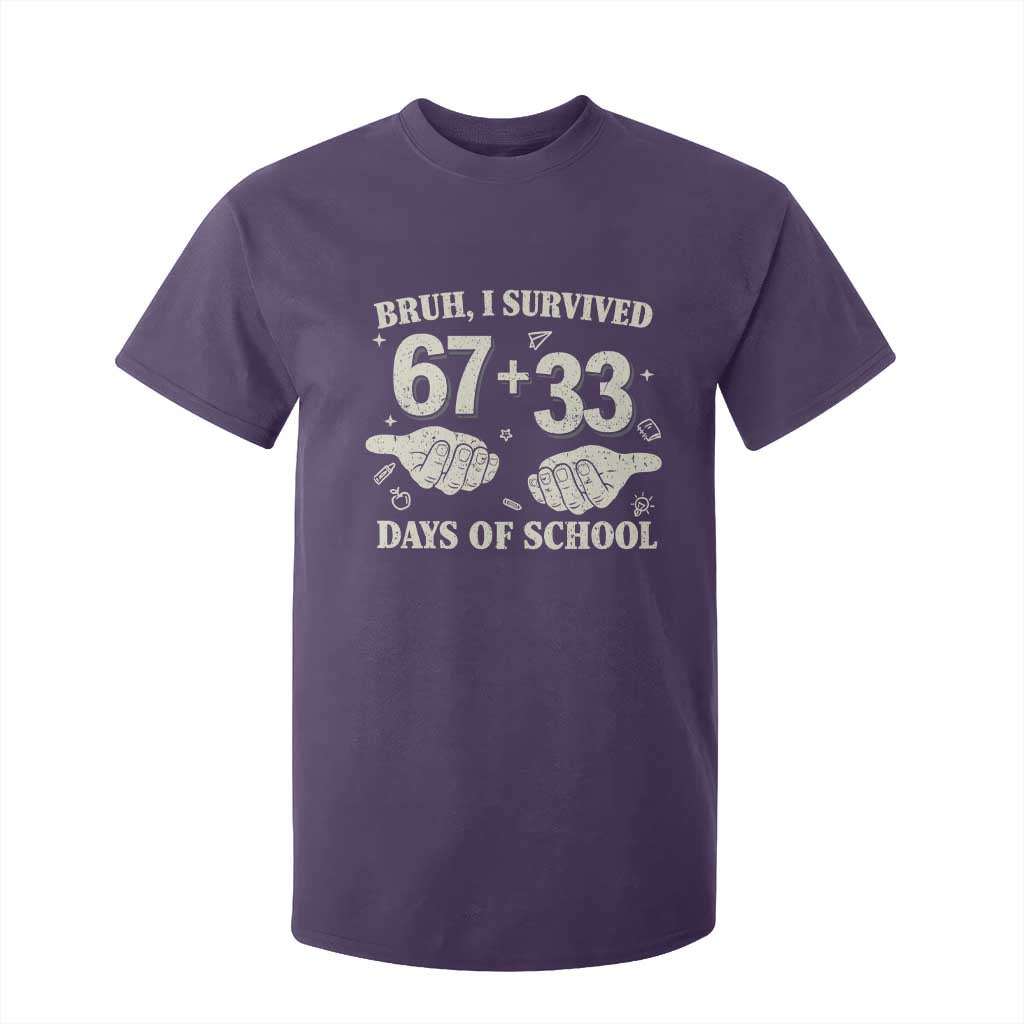 Bruh I Survived 100 Days of School T Shirt For Kid 67 33 Six Seven Hands Meme Funny Gen Alpha TS10 Purple Print Your Wear