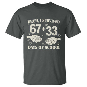 Bruh I Survived 100 Days of School T Shirt 67 33 Six Seven Hands Meme Funny Gen Alpha TS10 Dark Heather Print Your Wear