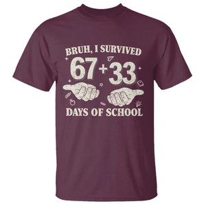 Bruh I Survived 100 Days of School T Shirt 67 33 Six Seven Hands Meme Funny Gen Alpha TS10 Maroon Print Your Wear