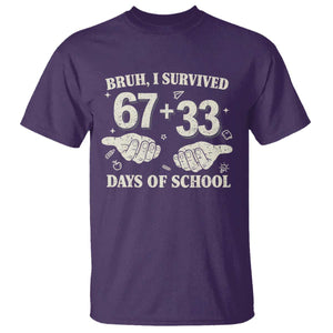 Bruh I Survived 100 Days of School T Shirt 67 33 Six Seven Hands Meme Funny Gen Alpha TS10 Purple Print Your Wear