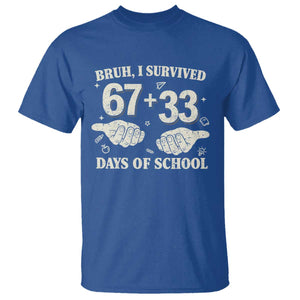 Bruh I Survived 100 Days of School T Shirt 67 33 Six Seven Hands Meme Funny Gen Alpha TS10 Royal Blue Print Your Wear
