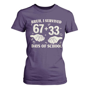 Bruh I Survived 100 Days of School T Shirt For Women 67 33 Six Seven Hands Meme Funny Gen Alpha TS10 Purple Print Your Wear