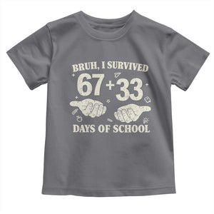 Bruh I Survived 100 Days of School Toddler T Shirt 67 33 Six Seven Hands Meme Funny Gen Alpha TS10 Charcoal Print Your Wear