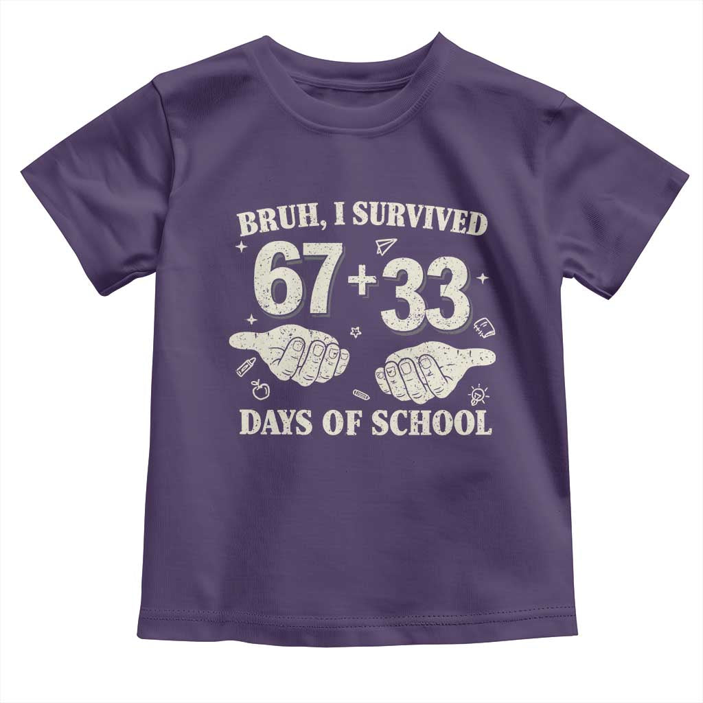 Bruh I Survived 100 Days of School Toddler T Shirt 67 33 Six Seven Hands Meme Funny Gen Alpha TS10 Purple Print Your Wear