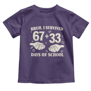 Bruh I Survived 100 Days of School Toddler T Shirt 67 33 Six Seven Hands Meme Funny Gen Alpha TS10 Purple Print Your Wear